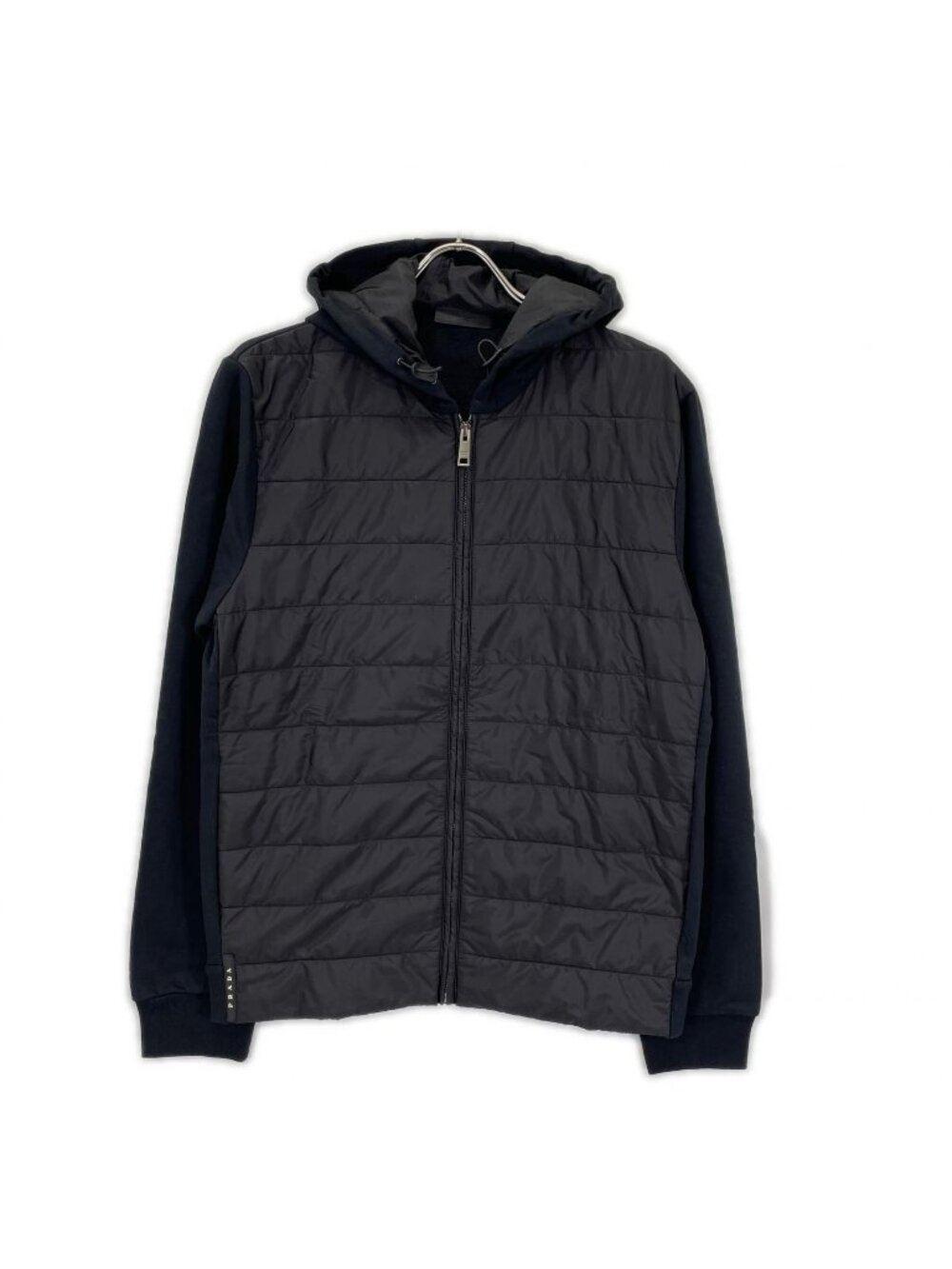 Prada Black Rubber Logo Hybrid Cotton Hoodie